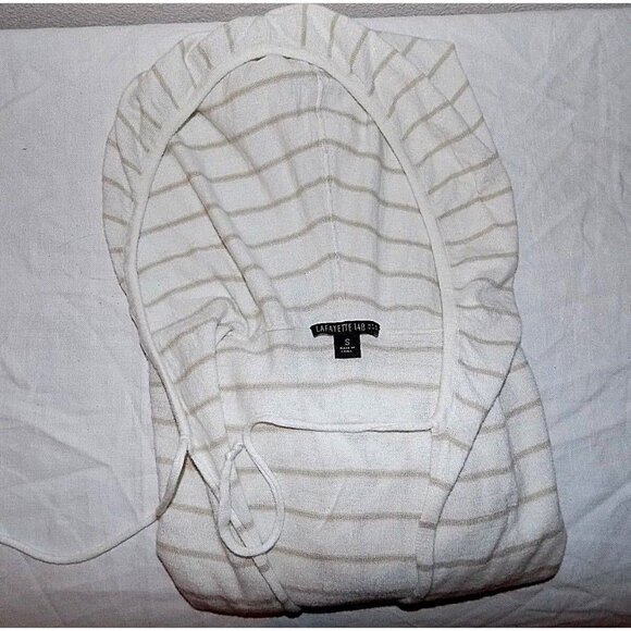 Lafayette 148 Hooded Sweater Womens S Lightweight White Stripe Wool Blend Resort - Picture 6 of 10